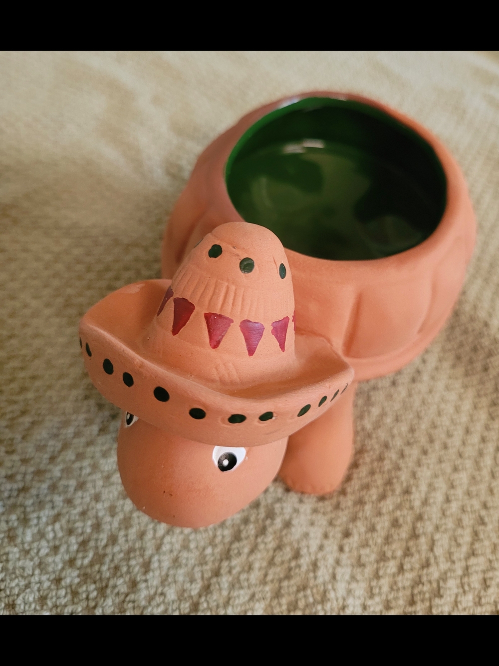 Terracotta Turtle Serving Bowl with Green Glazed Interior